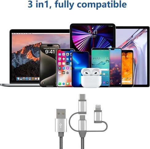 MFi Certified 3 in 1 Multi Charging Cable 1Pack in Kuwait