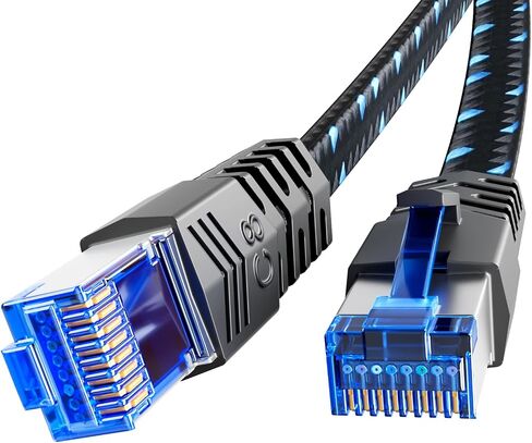 كابل إيثرنت CAT8 بطول 1 متر - كابل إنترنت مسطح محمي عالي السرعة، مجدول مقاوم للطقس S/FTP مقاوم للأشعة فوق البنفسجية لجهاز التوجيه/الألعاب/المودم in Saudi Arabia