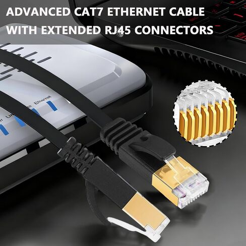 كابل إيثرنت قابل للسحب من MAYWILLA كابل شبكة مسطح Cat7 عالي السرعة بسرعة 10 جيجابت في الثانية مع موصلات RJ45 للإنترنت والألعاب والمكتب واستخدام السفر (4.92 قدم) in Saudi Arabia