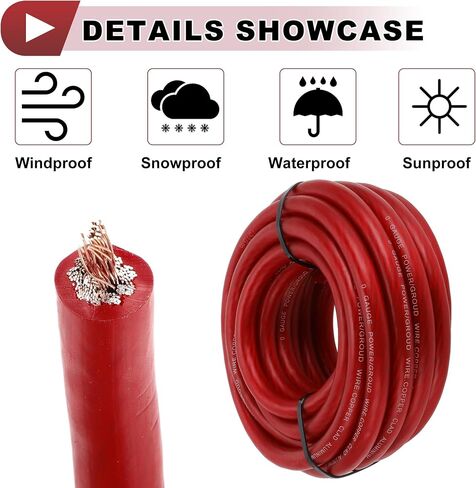 1 Pcs Ground Wire Fully Insulated& Soft Touch Jacket Power Wire 1/0 GAUGE 12V 25FT Black CCA in Saudi Arabia
