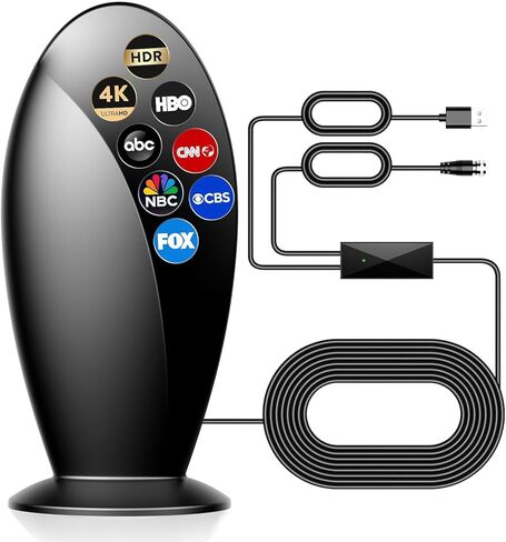 هوائي تلفزيون رقمي 2025 داخلي للتلفزيون الذكي وأجهزة التلفزيون القديمة، هوائي HDTV بطول 1200+ ميل للقنوات المحلية مع مضخم إشارة يدعم كابل محوري 4k 8k 1080p-18ft in Kuwait