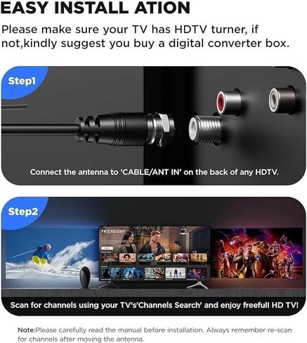 هوائي تلفزيون رقمي 2025 داخلي للتلفزيون الذكي وأجهزة التلفزيون القديمة، هوائي HDTV بطول 1200+ ميل للقنوات المحلية مع مضخم إشارة يدعم كابل محوري 4k 8k 1080p-18ft in Kuwait