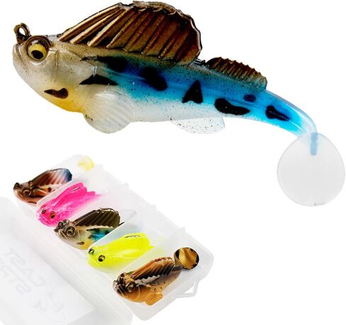 Soft Fishing Lures 5pcs Kit with Tackle Box Weedless Paddle Tail Swimbaits for Bass Trout Crappie Walleye Freshwater Saltwater Life Like Action Durable Plastic Sharp Hooks in Kuwait