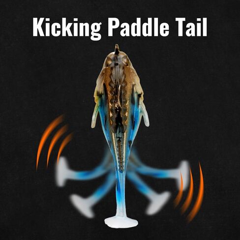 Soft Fishing Lures 5pcs Kit with Tackle Box Weedless Paddle Tail Swimbaits for Bass Trout Crappie Walleye Freshwater Saltwater Life Like Action Durable Plastic Sharp Hooks in Kuwait