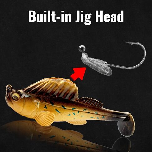 Soft Fishing Lures 5pcs Kit with Tackle Box Weedless Paddle Tail Swimbaits for Bass Trout Crappie Walleye Freshwater Saltwater Life Like Action Durable Plastic Sharp Hooks in Kuwait