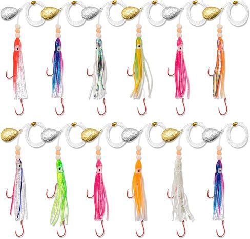12/6 قطعة من هوشيات صيد الحبار المتوهجة في المياه العذبة كوكاني سمك السلمون مع خطافات الأخطبوط مسبقة التجهيز، شفرات دوارة، تنانير صناعية هوتشي كوكاني لسمك السلمون المرقط in Kuwait