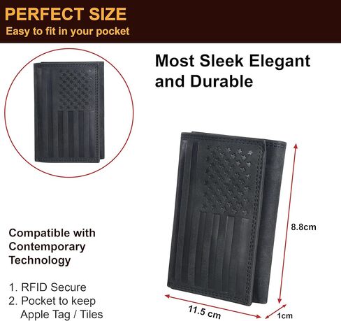 ASAD Leather Slim Everyday Trifold Wallet with ID Window and Multiple Card Slots | Genuine Leather Double Stitched RFID Blocking Stylish | Gift for Him | Black in Kuwait