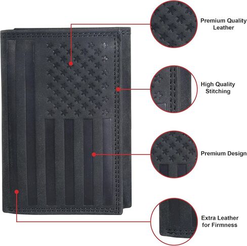 ASAD Leather Slim Everyday Trifold Wallet with ID Window and Multiple Card Slots | Genuine Leather Double Stitched RFID Blocking Stylish | Gift for Him | Black in Kuwait