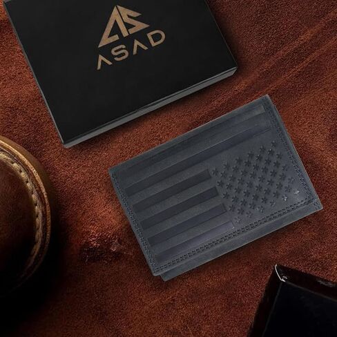 ASAD Leather Slim Everyday Trifold Wallet with ID Window and Multiple Card Slots | Genuine Leather Double Stitched RFID Blocking Stylish | Gift for Him | Black in Kuwait