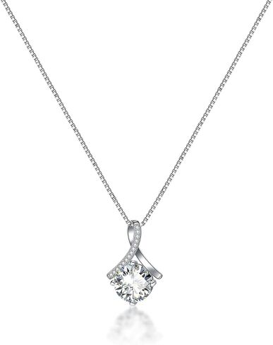 Simple Birthstone Necklaces for Women,Single Gemstone White Gold Pendant Necklace Women Her Wife Jewelry Anniversary Christmas Birthday Gifts in Saudi Arabia