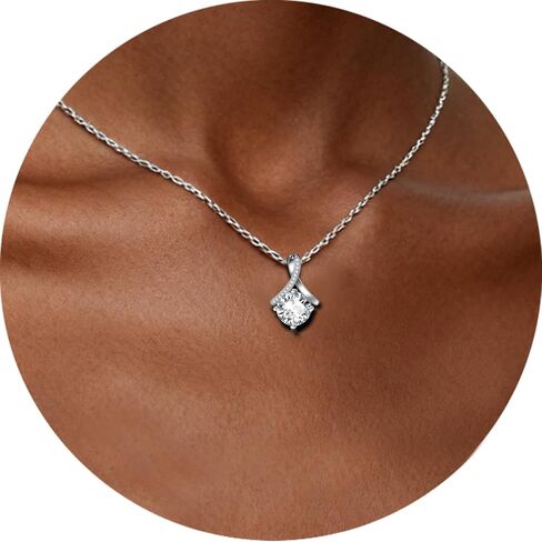 Simple Birthstone Necklaces for Women,Single Gemstone White Gold Pendant Necklace Women Her Wife Jewelry Anniversary Christmas Birthday Gifts in Saudi Arabia