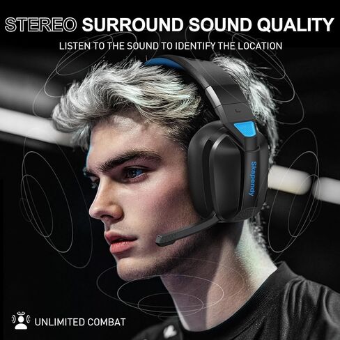 سماعة الألعاب اللاسلكية VK80 - سماعات رأس بلوتوث 2.4 جيجا هرتز مع ميكروفون - صوت ستيريو ثلاثي الأبعاد وعمر بطارية 50 ساعة - لأجهزة PS5، وPS4، وأجهزة الكمبيوتر الشخصية، وأجهزة Mac، والأجهزة اللوحية، والمحولات والهواتف الذكية، أسود أزرق in Kuwait