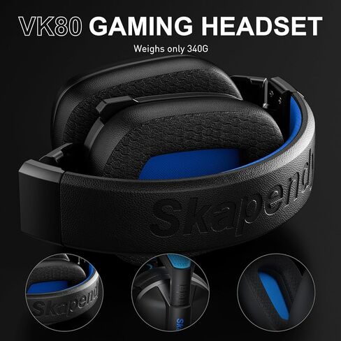 سماعة الألعاب اللاسلكية VK80 - سماعات رأس بلوتوث 2.4 جيجا هرتز مع ميكروفون - صوت ستيريو ثلاثي الأبعاد وعمر بطارية 50 ساعة - لأجهزة PS5، وPS4، وأجهزة الكمبيوتر الشخصية، وأجهزة Mac، والأجهزة اللوحية، والمحولات والهواتف الذكية، أسود أزرق in Kuwait