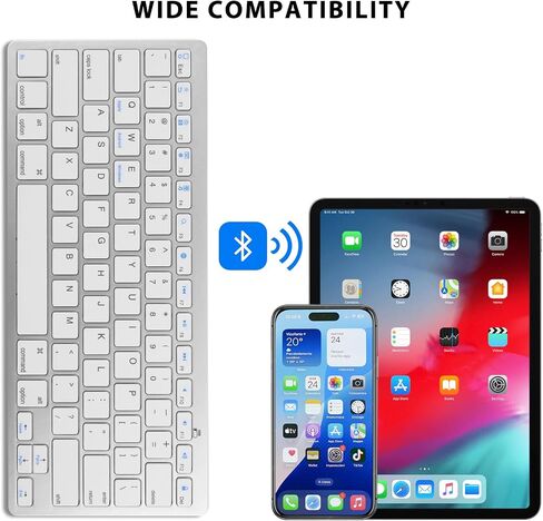 لوحة مفاتيح بلوتوث لاسلكية لأجهزة Apple iPad iPhone Samsung Phone الهاتف الذكي اللوحي لوحة مفاتيح محمولة لأجهزة نظام iOS/Windows/Android المتوافقة (أبيض) in Kuwait