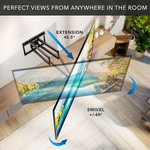 Mount-It! Long Arm Full Motion TV Wall Mount, Extra Long 42.5-Inch Extension, Heavy-Duty Dual Arm Articulating Mount for 43–100 Inch TVs, Swivel Tilt Corner Compatible, Max VESA 800x600, 132 lbs in Saudi Arabia