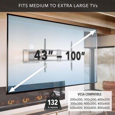 Mount-It! Long Arm Full Motion TV Wall Mount, Extra Long 42.5-Inch Extension, Heavy-Duty Dual Arm Articulating Mount for 43–100 Inch TVs, Swivel Tilt Corner Compatible, Max VESA 800x600, 132 lbs in Saudi Arabia
