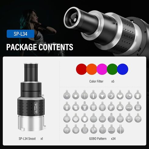 Bowens Mount Spotlight Conical Optical Snoot Photography kit for Photography Studio Lighting Accessory with Storage Bag for Gobos 4 Color Filters 25 Gobos for Godox Amaran Neewer LED Video Light in Saudi Arabia