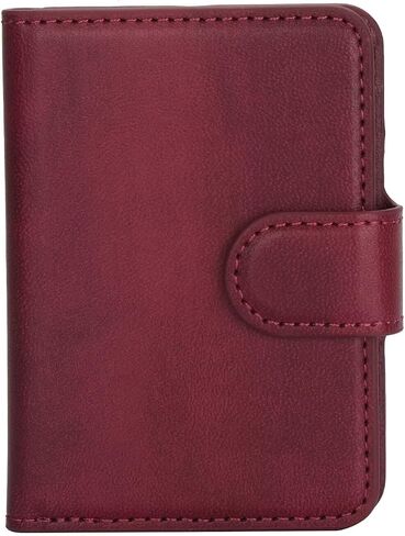 Genuine Leather Magnetic Card Wallet - RFID Blocking, Card Slots, ID Window, Slim Front Pocket Wallet for Men/Women Compatible(Red) in Saudi Arabia