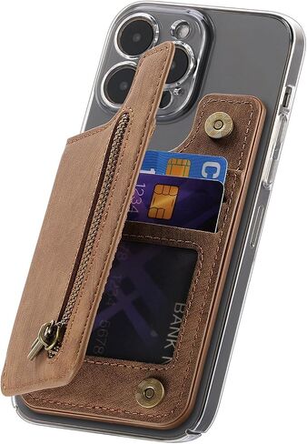 Wallet Stick on Phone Case, Credit Card Holder for Back of Phone Cases Retro Flip Leather Zipper Sleeve Pouch Compatible with iPhone, Samsung Galaxy Android Most Smartphones Black in Kuwait