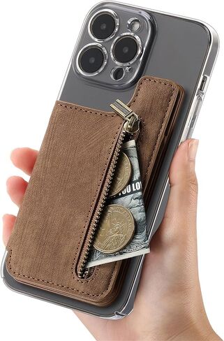 Wallet Stick on Phone Case, Credit Card Holder for Back of Phone Cases Retro Flip Leather Zipper Sleeve Pouch Compatible with iPhone, Samsung Galaxy Android Most Smartphones Black in Kuwait