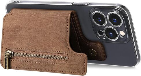 Wallet Stick on Phone Case, Credit Card Holder for Back of Phone Cases Retro Flip Leather Zipper Sleeve Pouch Compatible with iPhone, Samsung Galaxy Android Most Smartphones Black in Kuwait