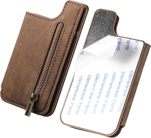 Wallet Stick on Phone Case, Credit Card Holder for Back of Phone Cases Retro Flip Leather Zipper Sleeve Pouch Compatible with iPhone, Samsung Galaxy Android Most Smartphones Black in Kuwait