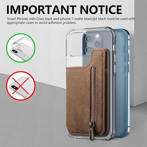 Wallet Stick on Phone Case, Credit Card Holder for Back of Phone Cases Retro Flip Leather Zipper Sleeve Pouch Compatible with iPhone, Samsung Galaxy Android Most Smartphones Black in Kuwait