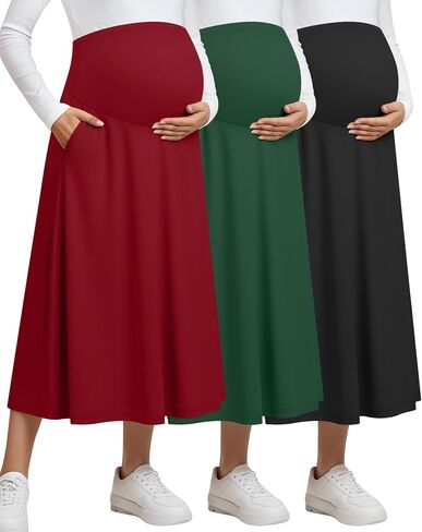 مجموعة من 3 تنانير نسائية طويلة للحمل، فوق البطن، عالية الخصر، طول الكاحل، تنانير مضيئة على شكل حرف A للحمل in Saudi Arabia