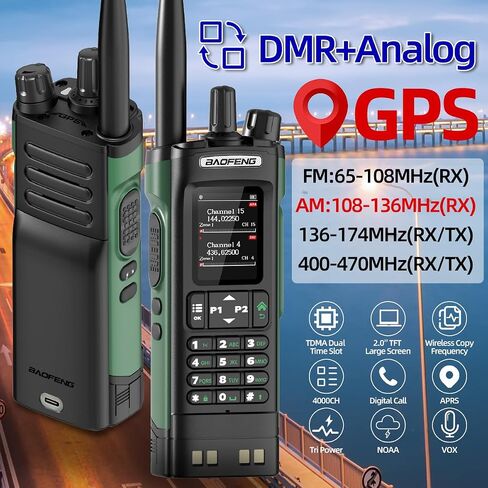 BAOFENG DM32 DMR Radio Ham Radio Handheld Rechargeable Walkie Talkies Long Range DM32UV Two Way Radio NOAA Weather Radio with GPS, Copy Frequency Battery USB-C Charger with Radio Holster (2Pack) in Saudi Arabia