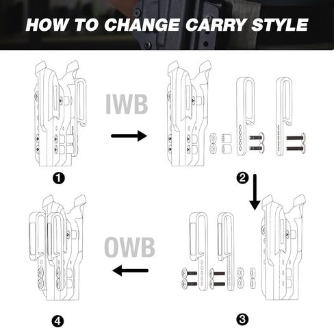 WARRIORLAND IWB & OWB Convertible Holster, Select Fit Glock 43X/ 17/19/ 19X/ 22/23/ 26/31/ 32/43/ 44/45, Taurus G2C/ G3C, 1911 5" No Rail, Sig P320 M17/ M18, Optic Cut & Adj. Ride Height, Right Hand in Kuwait