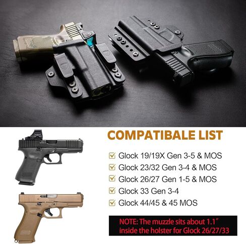 حافظة WARRIORLAND IWB & OWB قابلة للتحويل، Select Fit Glock 43X/ 17/19/ 19X/ 22/23/ 26/31/ 32/43/ 44/45، Taurus G2C/ G3C، 1911 5 بوصة بدون سكة، Sig P320 M17/ M18، قطع بصري وتعديل ارتفاع الركوب، اليد اليمنى in Kuwait