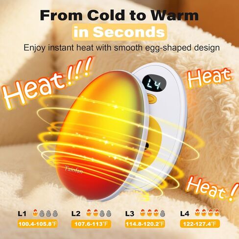 Hand Warmers Rechargeable, 2 Pack Cute Egg Design, LED Display, 4 Levels Fast Heating Magnetic Electric Hand Warmers, Portable Pocket Heater Gifts for Women Men Outdoor Camping Hunting Golf in Kuwait