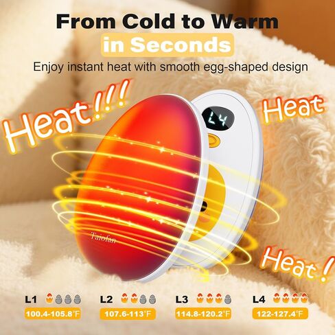 Hand Warmers Rechargeable, 2 Pack Cute Egg Design, LED Display, 4 Levels Fast Heating Magnetic Electric Hand Warmers, Portable Pocket Heater Gifts for Women Men Outdoor Camping Hunting Golf in Saudi Arabia