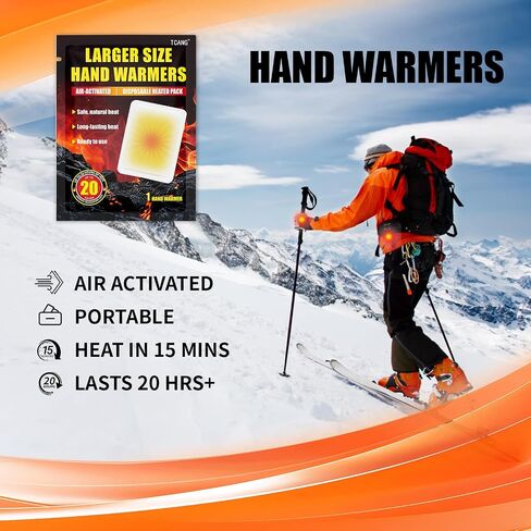 Hand Warmers Disposable - Up to 20 Hours of Heat - 6/20 Pack Super Long Lasting Air Activated Warmers, All Natural & Portable for Body, Hands & Toes - Odorless Hot Warmer Heater for Outdoor Sport in Saudi Arabia