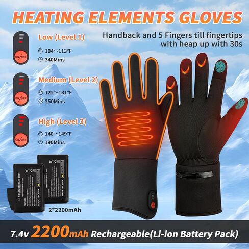 Heated Gloves for Men & Women - 5000mAh Battery, 3 Heating Levels, Overheat Protection - Ultra-Thin Electric Motorcycle Riding Gloves for Winter, Skiing, Snow Sports in Kuwait