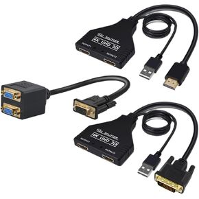 HDTV 4K 30Hz HDMI Splitter 1 in 2 Out Video V/GA Cord to DVI 24 to Hdmi Adapter for TV Box M>oni>tor Projector 15m(HDMI add US Adapter) in Saudi Arabia