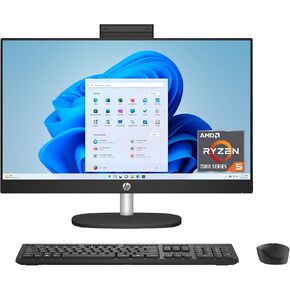 كمبيوتر مكتبي HP الكل في واحد مقاس 23.8 بوصة، شاشة لمس FHD، AMD Ryzen 5 7520U، ذاكرة الوصول العشوائي 16 جيجابايت، 1 تيرابايت SSD، AMD Radeon Graphics، Windows 11 Home، Jet Black، 24- cr0140 (2025) in Kuwait