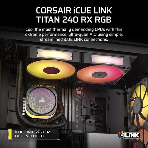 مبرد وحدة المعالجة المركزية السائل Corsair iCUE Link Titan 240 RX RGB - 240 مم AIO - 2X RX120 RGB متضمن - يناسب Intel LGA 1851/1700، AMD AM5/AM4 - يتضمن محور نظام iCUE Link - أسود (متجدد) in Saudi Arabia