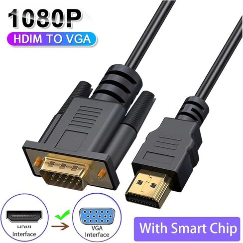 HD 1080P HDMI-Compatible to V/GA Cord Adapter Analog Converter Video Cord Plated Chip for PC TV M>oni>tor Display Projector(0.5m) in Saudi Arabia