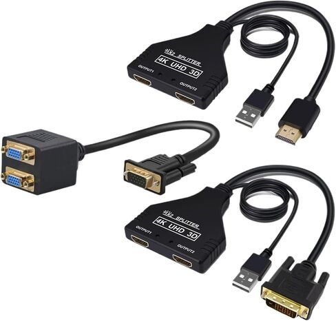 HDTV 4K 30Hz HDMI Splitter 1 in 2 Out Video V/GA Cord to DVI 24 to Hdmi Adapter for TV Box M>oni>tor Projector 15m(HDMI add US Adapter) in Saudi Arabia
