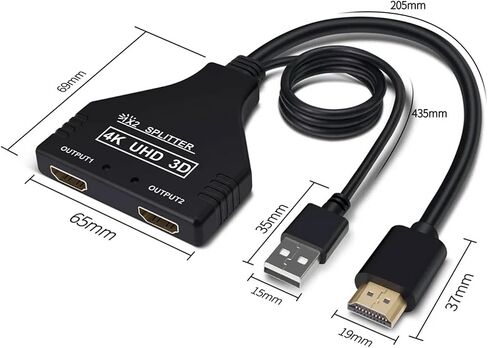 HDTV 4K 30Hz HDMI Splitter 1 in 2 Out Video V/GA Cord to DVI 24 to Hdmi Adapter for TV Box M>oni>tor Projector 15m(HDMI add US Adapter) in Saudi Arabia