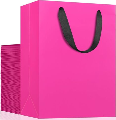 EUSOAR Shopping Bags for Boutique, 20pcs 7.8" x 3.9" x 11" Medium Sturdy Black Kraft Paper Gift Bags with Cloth Handle Bulk, Merchandise Retail Wrap Bags for Business, Craft Grocery, Party, Wedding in Kuwait