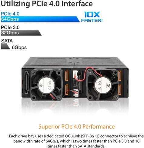 ICY DOCK ToughArmor MB699VP-B V3-4X U.2 NVMe PCIe 4.0 SSD to SFF-8612 OCuLink (According to SFF-9402 Rev 1.1) Removable Frame Metal Black (Compatible with Tri-Mode Cards) in Kuwait