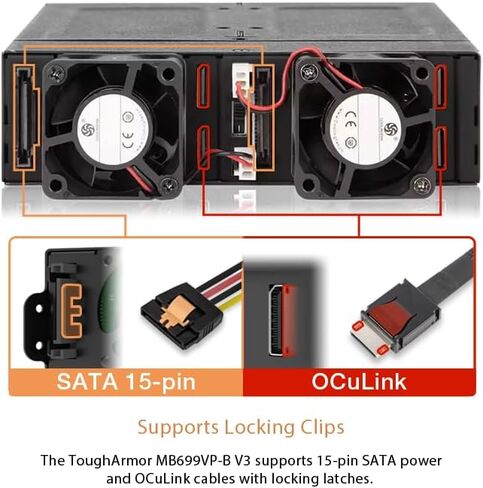 ICY DOCK ToughArmor MB699VP-B V3-4X U.2 NVMe PCIe 4.0 SSD to SFF-8612 OCuLink (According to SFF-9402 Rev 1.1) Removable Frame Metal Black (Compatible with Tri-Mode Cards) in Kuwait