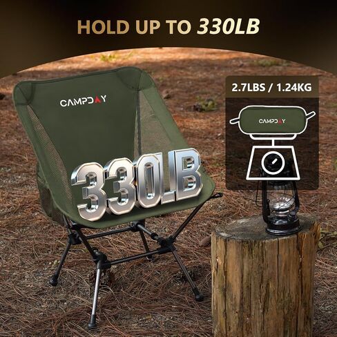 Camping Chair Portable Hiking Ultralight Backpacking Small Lightweight Folding Chair for Outdoor Camp Hunting Beach Picnic Concert, Supports 330lbs (Black,1PCS) in Saudi Arabia