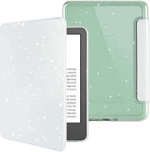Glitter Case for 6" Kindle 11th Generation 2024/2022 Release, Light PU Leather Cover and Transparent Hard Back Shell,with Auto Sleep/Wake,Glitter White in Saudi Arabia