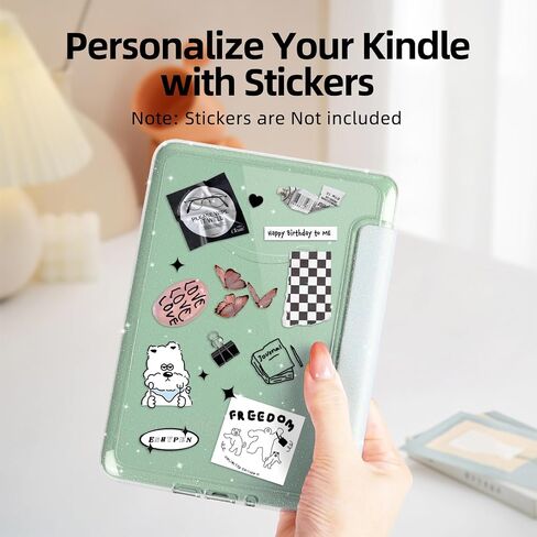 Glitter Case for 6" Kindle 11th Generation 2024/2022 Release, Light PU Leather Cover and Transparent Hard Back Shell,with Auto Sleep/Wake,Glitter White in Saudi Arabia