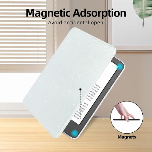 Glitter Case for 6" Kindle 11th Generation 2024/2022 Release, Light PU Leather Cover and Transparent Hard Back Shell,with Auto Sleep/Wake,Glitter White in Saudi Arabia