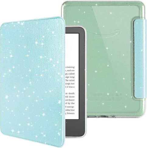 Glitter Case for 6" Kindle 11th Generation 2024/2022 Release, Light PU Leather Cover and Transparent Hard Back Shell,with Auto Sleep/Wake,Glitter White in Saudi Arabia
