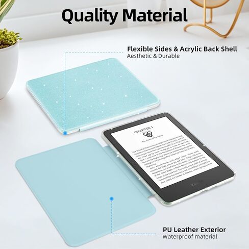 Glitter Case for 6" Kindle 11th Generation 2024/2022 Release, Light PU Leather Cover and Transparent Hard Back Shell,with Auto Sleep/Wake,Glitter White in Saudi Arabia